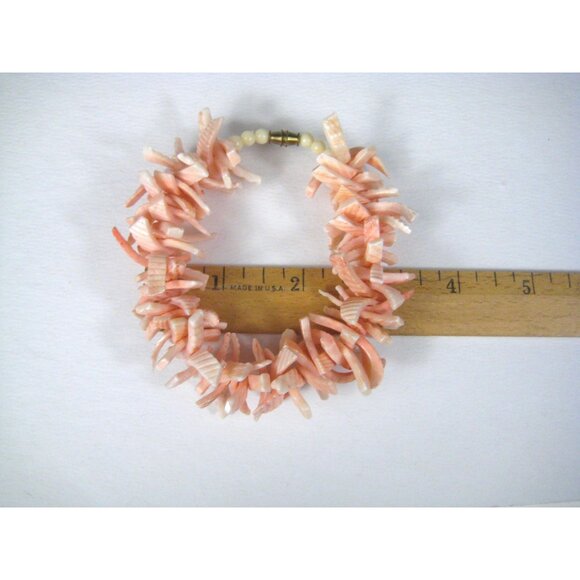 Pink Shell Bracelet Vintage Chunky Beaded Summer Ocean Sea Beach Bangle - Picture 7 of 9